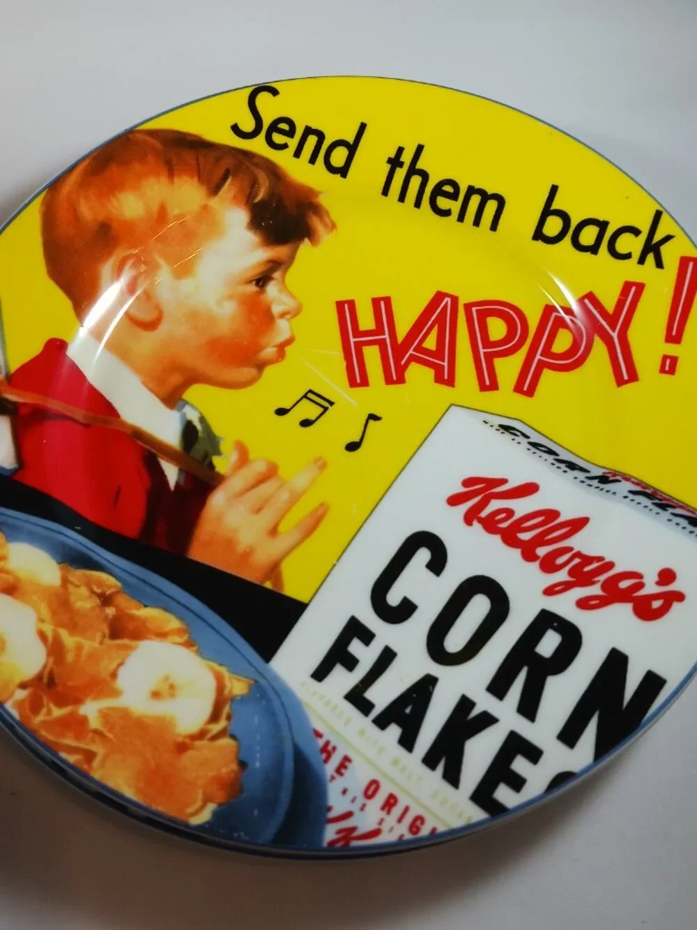 2 Collectible Kellogg's Corn Flakes 2005 Plate Send Them Back Happy Boy unique